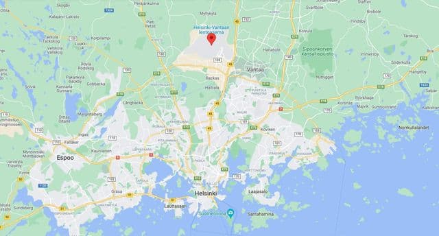 Mapa dos aeroportos de Helsinki