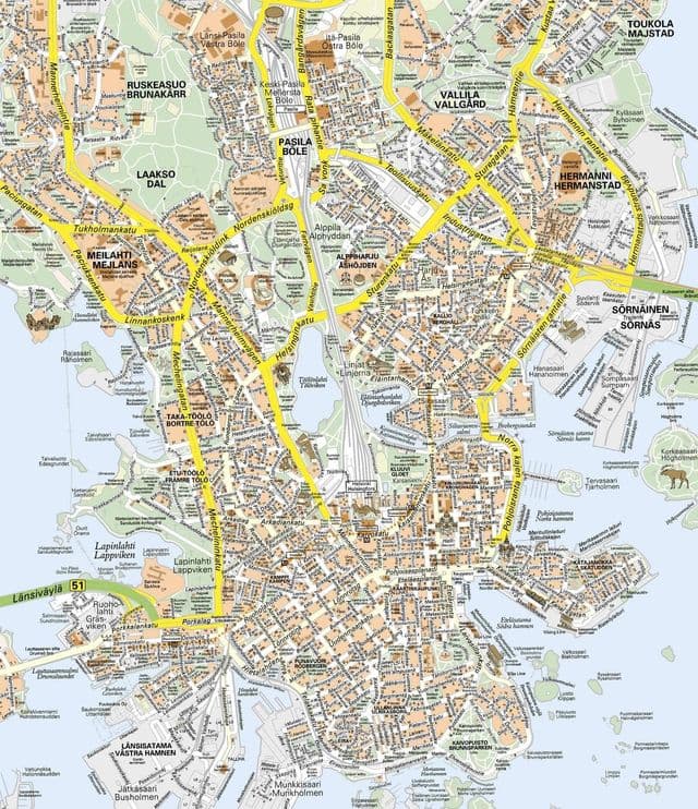 Mapa do centro da cidade de Helsinki