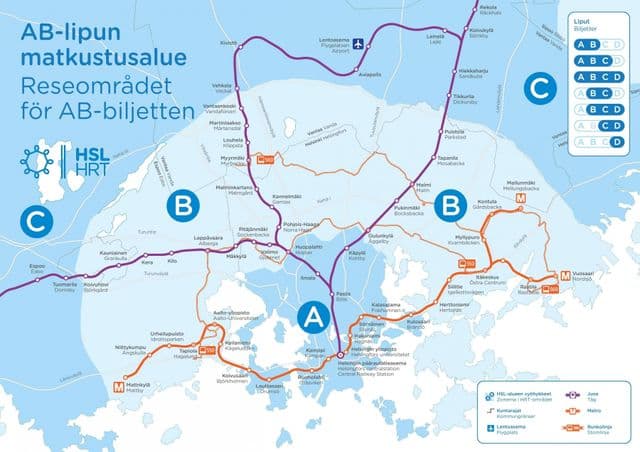 Mapa das estações de metrô de Helsinque