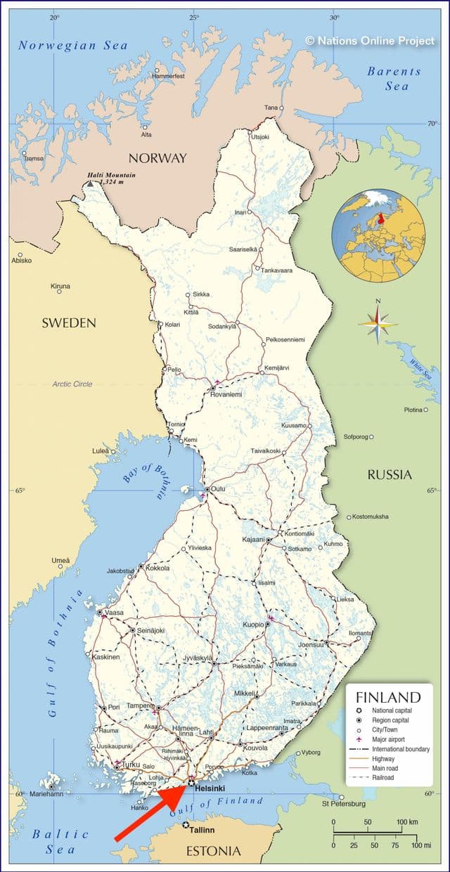 Helsinque em Uusimaa - Mapa da Finlândia