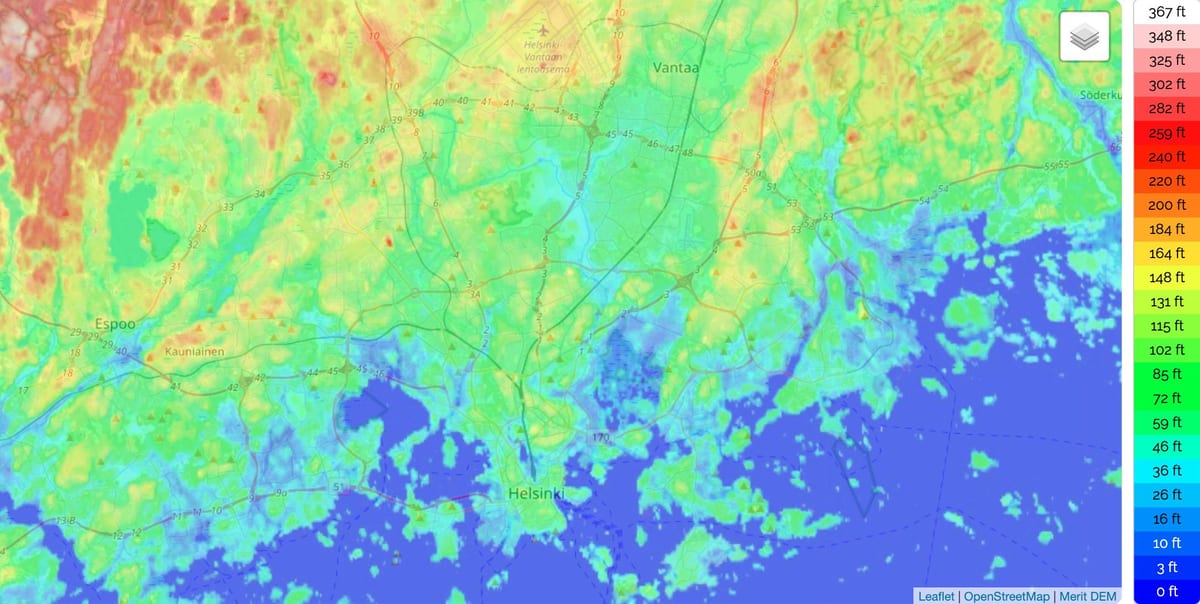 Mapa de elevação de Helsínquia